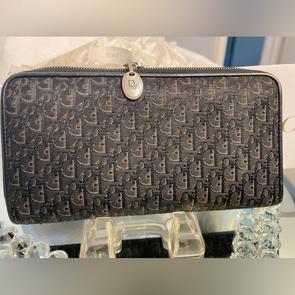 Dior Long Zip-around Monogram Wallet Canvas/Leather Piping & PebbledDior GiftBox - Picture 13 of 15